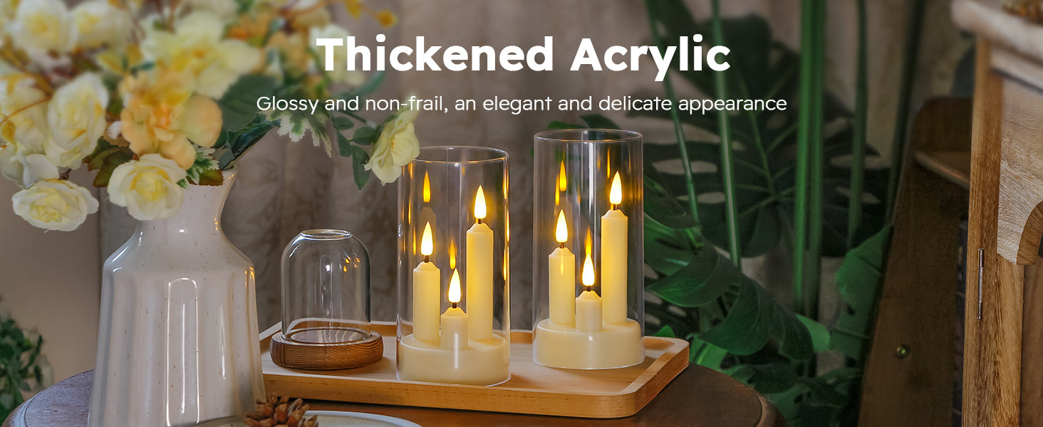 3in1 Flameless Taper Short Candles with Acrylic Lampshade Battery Operated LED Pillar Flickering Candles for Wedding Halloween