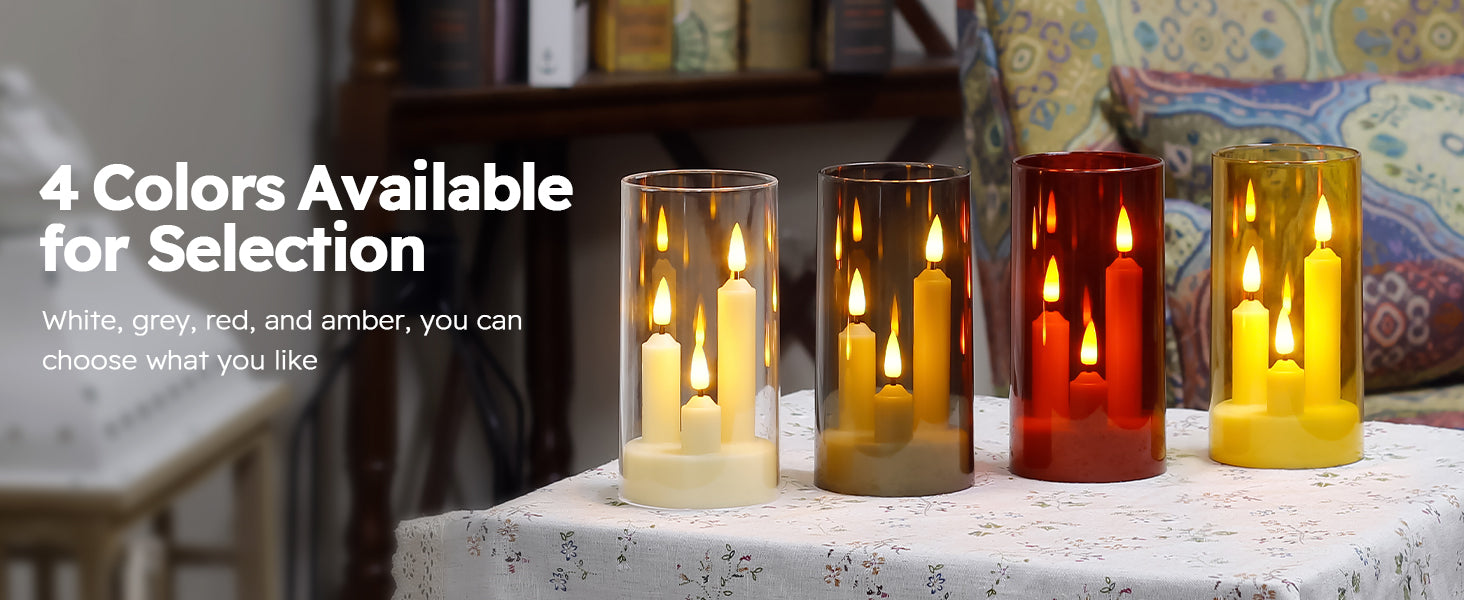 3in1 Flameless Taper Short Candles with Acrylic Lampshade Battery Operated LED Pillar Flickering Candles for Wedding Halloween