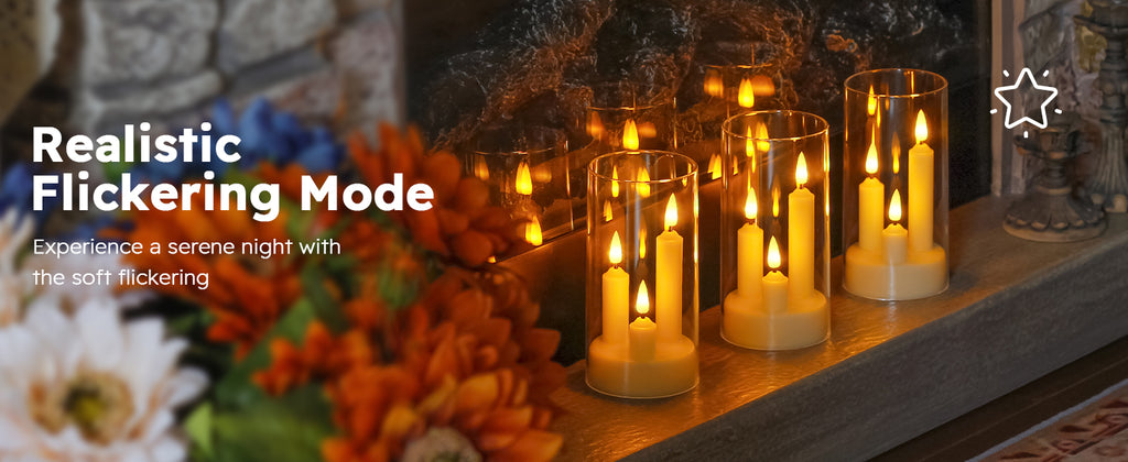 3in1 Flameless Taper Short Candles with Acrylic Lampshade Battery Operated LED Pillar Flickering Candles for Wedding Halloween