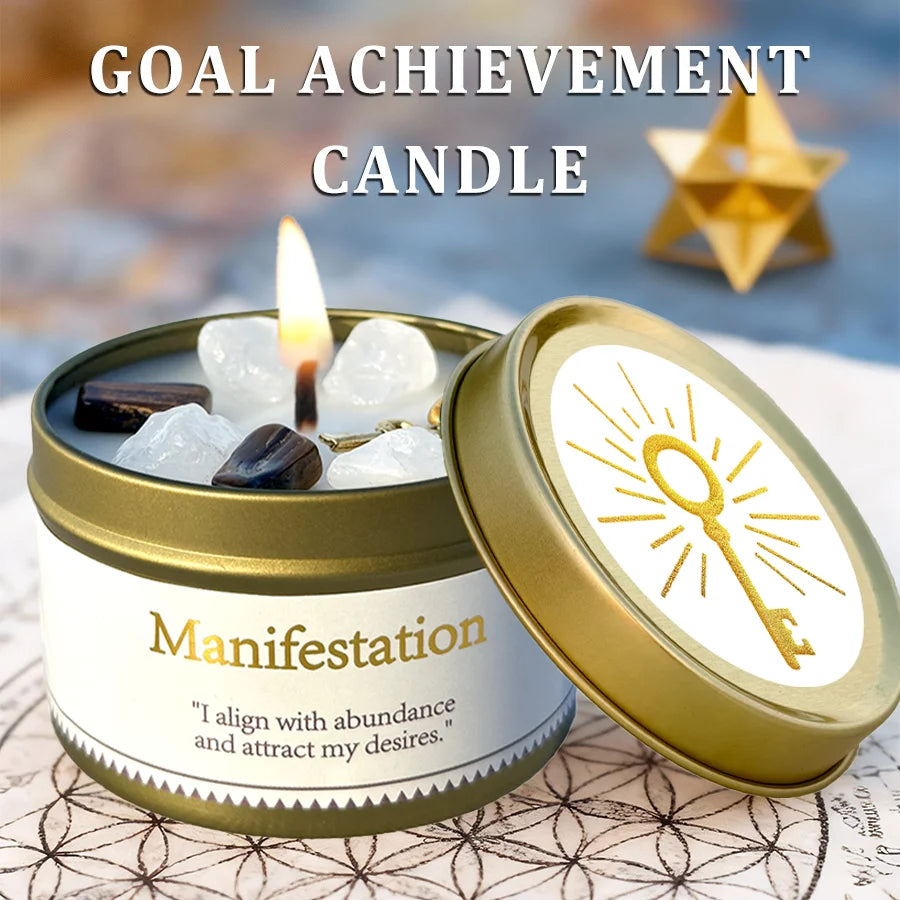 Lavender & Eucalyptus Aromatherapy Candle,Law of Attraction Healing Ritual with Crystals,Halloween, Bedroom&Living Room Home Use