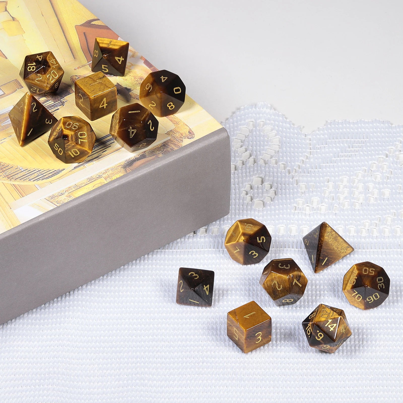 TUMBEELLUWA 7Pcs/Set Natural Crystal Stone Polyhedral DND Dice Set For RPG MTG Table Games Home Decoration