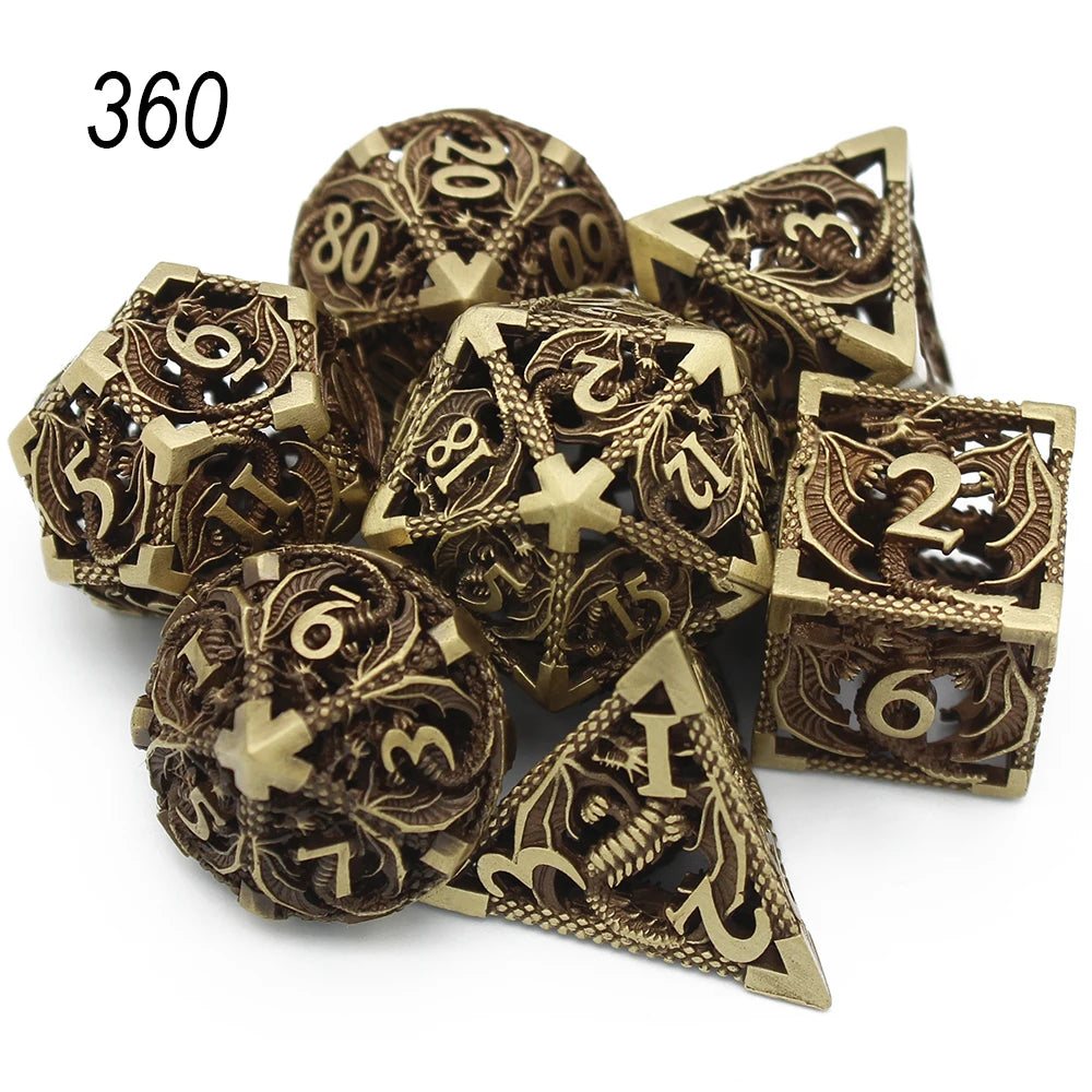 Flying Dragon Polyhedral Dice Set for Role Playing GamePathfinder, Hollow Metal Dice, D & D Dice, 7 PCs, New, 2022