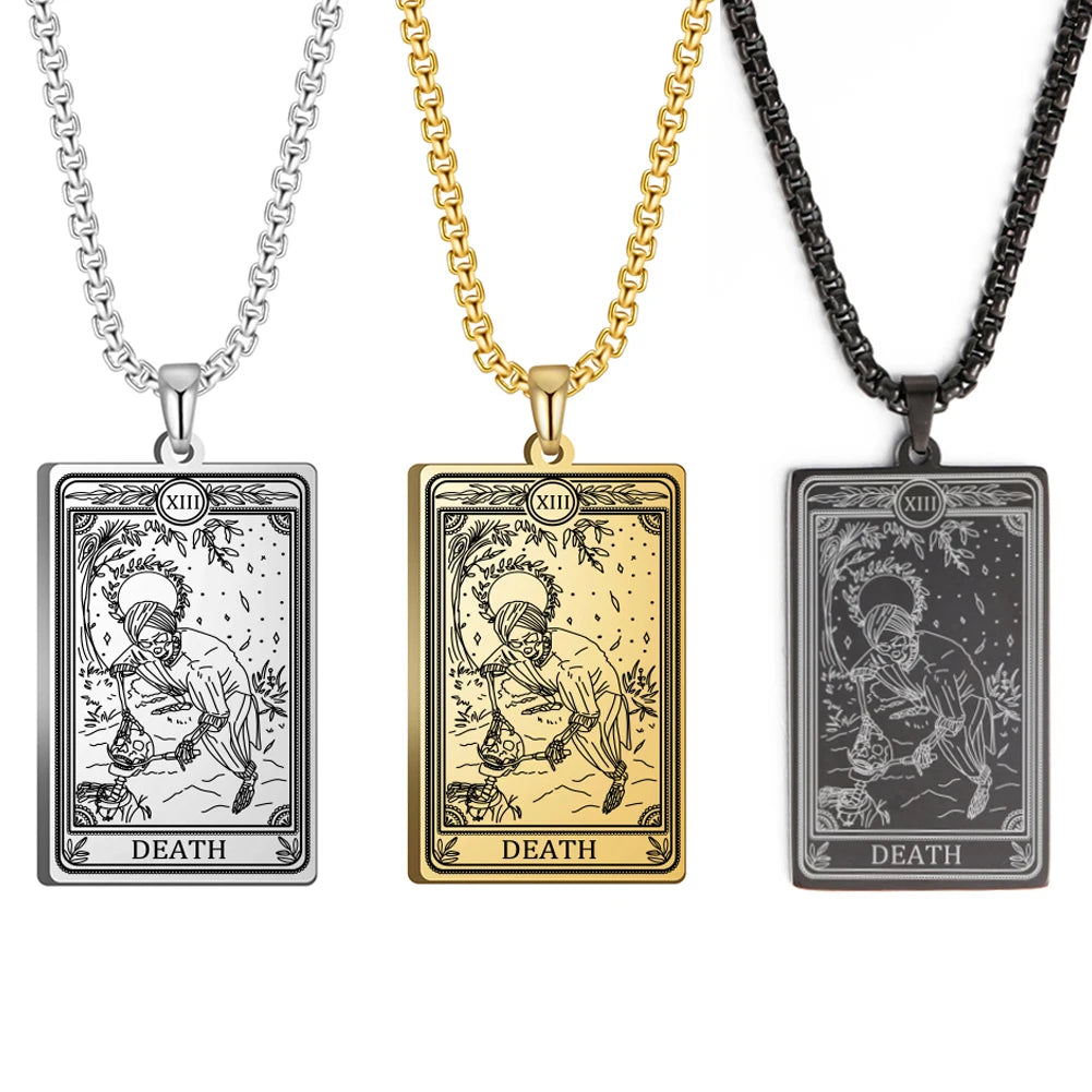 Dawapara Skeleton Tarot Necklace Amulet Marigold Tarot Card Major Arcana Necklaces Halloween Gift Stainless Steel Jewelry