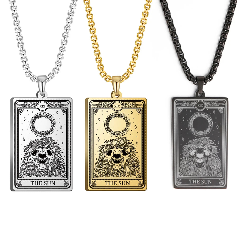 Dawapara Skeleton Tarot Necklace Amulet Marigold Tarot Card Major Arcana Necklaces Halloween Gift Stainless Steel Jewelry