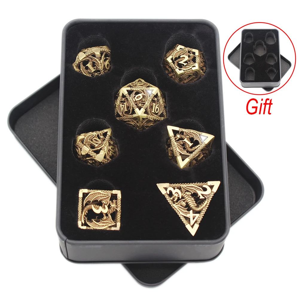 Flying Dragon Polyhedral Dice Set for Role Playing GamePathfinder, Hollow Metal Dice, D & D Dice, 7 PCs, New, 2022