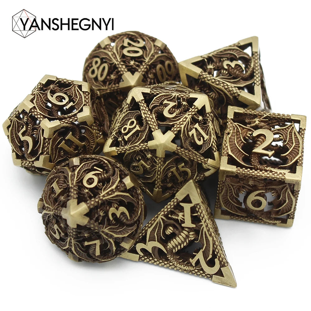 Flying Dragon Polyhedral Dice Set for Role Playing GamePathfinder, Hollow Metal Dice, D & D Dice, 7 PCs, New, 2022