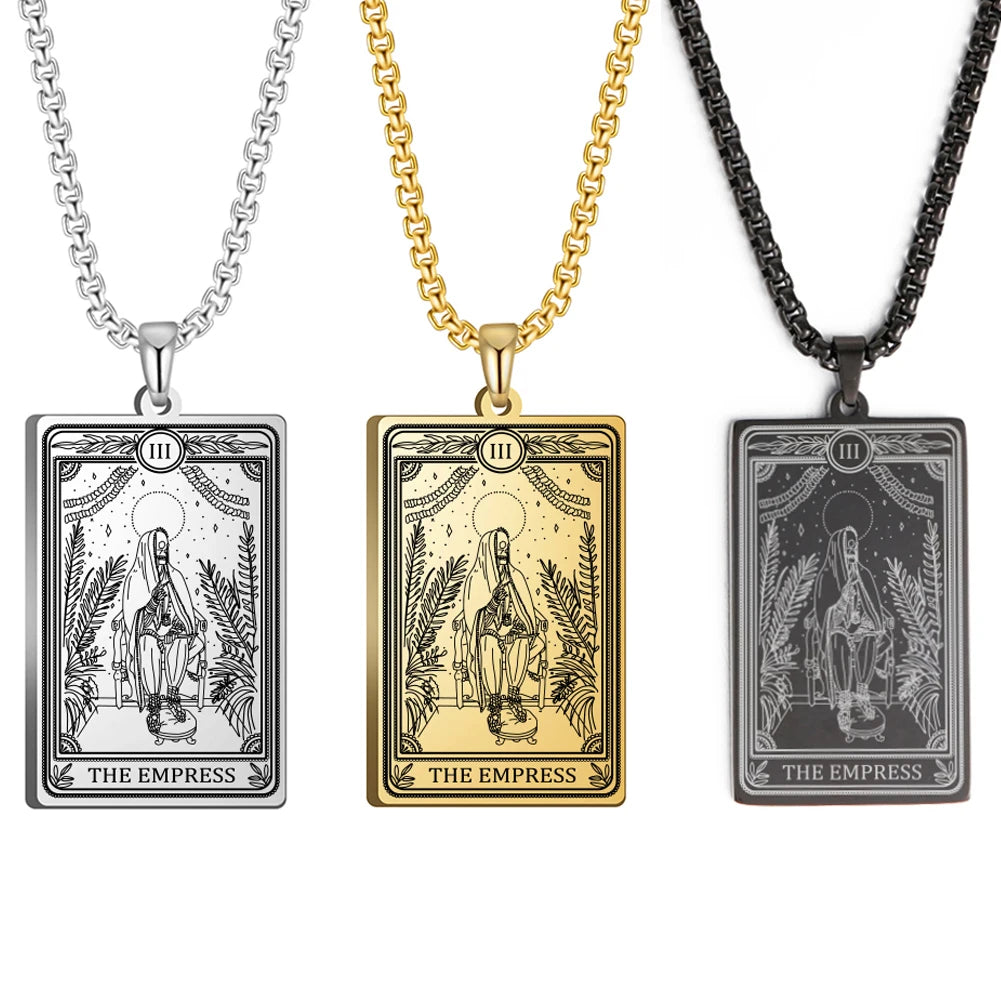 Dawapara Skeleton Tarot Necklace Amulet Marigold Tarot Card Major Arcana Necklaces Halloween Gift Stainless Steel Jewelry