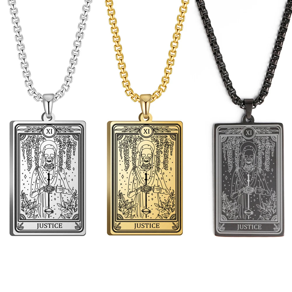 Dawapara Skeleton Tarot Necklace Amulet Marigold Tarot Card Major Arcana Necklaces Halloween Gift Stainless Steel Jewelry