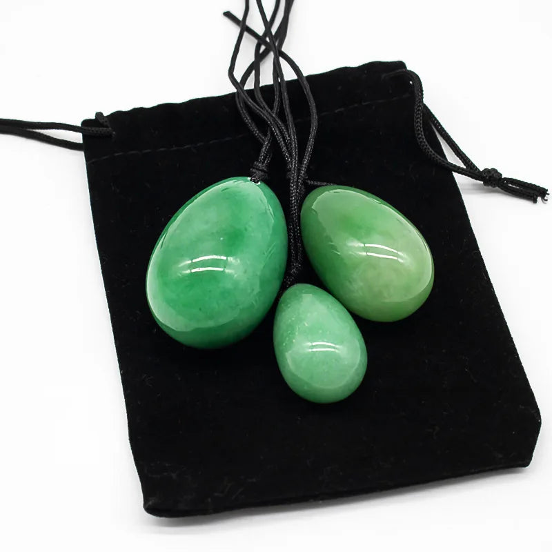 3PC Jade Stone Yoni Egg Set Natural Rose Quartz Vaginal Massage Eggs Ball Repair Vaginal Tightening Kegel Muscle Exercise Care