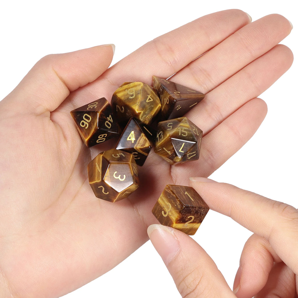 TUMBEELLUWA 7Pcs/Set Natural Crystal Stone Polyhedral DND Dice Set For RPG MTG Table Games Home Decoration
