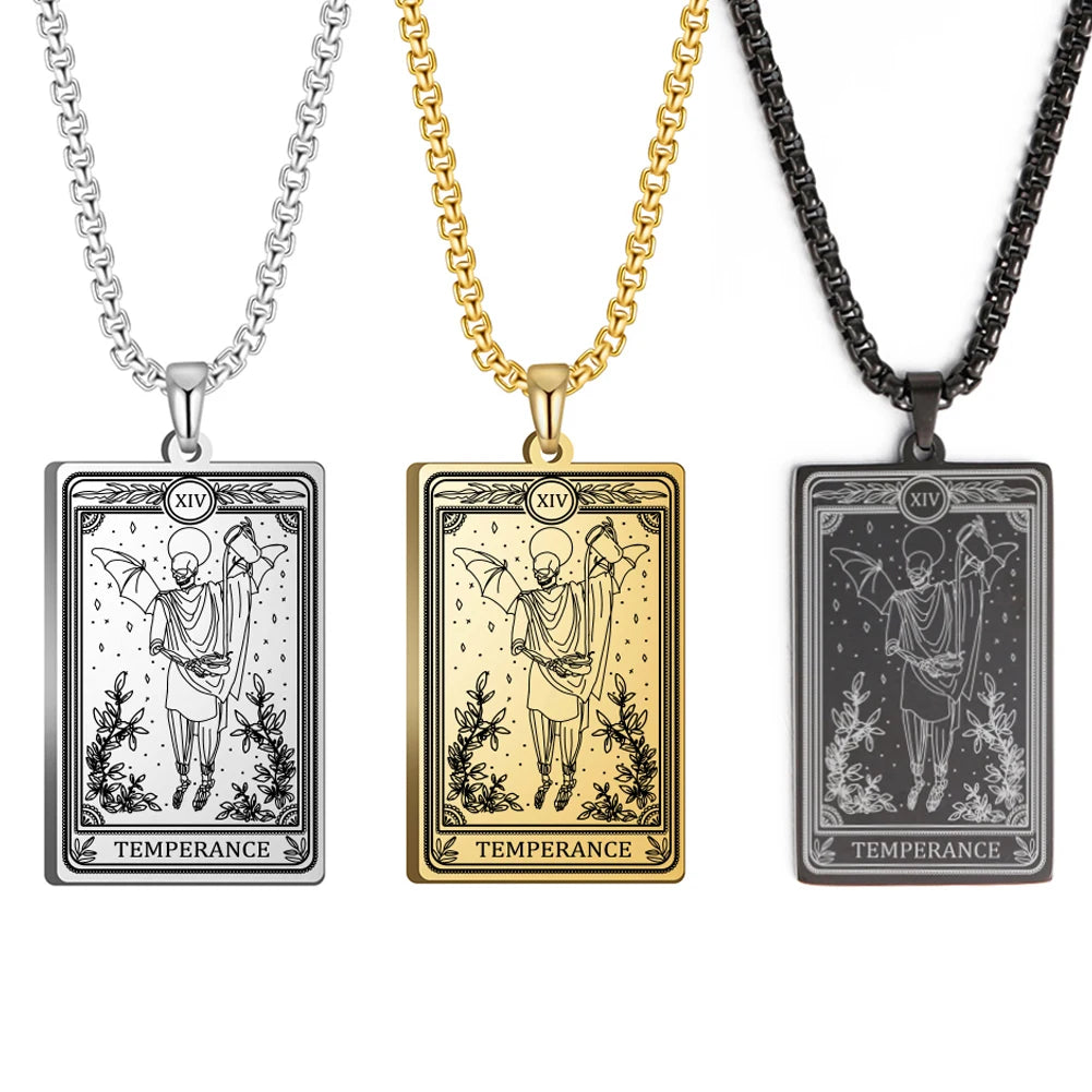 Dawapara Skeleton Tarot Necklace Amulet Marigold Tarot Card Major Arcana Necklaces Halloween Gift Stainless Steel Jewelry