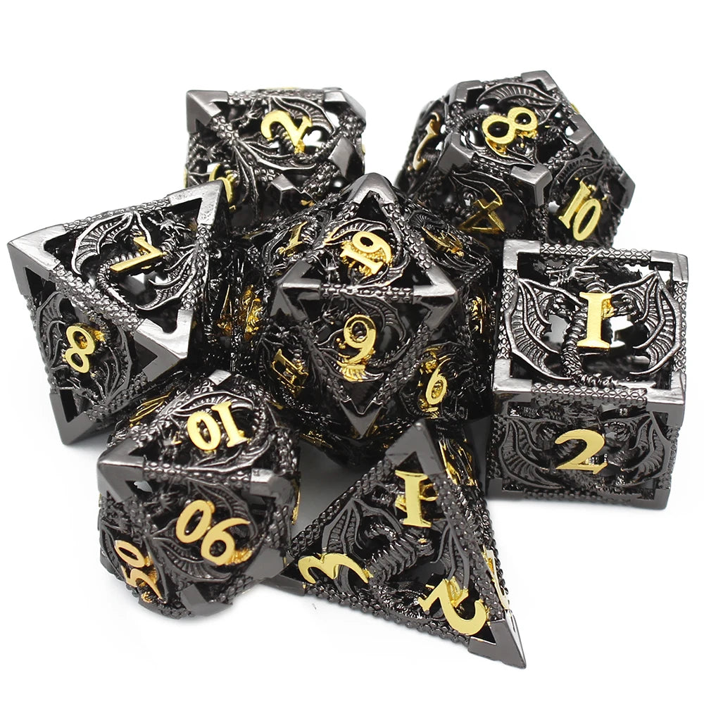 Flying Dragon Polyhedral Dice Set for Role Playing GamePathfinder, Hollow Metal Dice, D & D Dice, 7 PCs, New, 2022