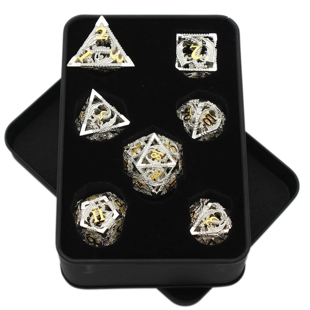 Flying Dragon Polyhedral Dice Set for Role Playing GamePathfinder, Hollow Metal Dice, D & D Dice, 7 PCs, New, 2022