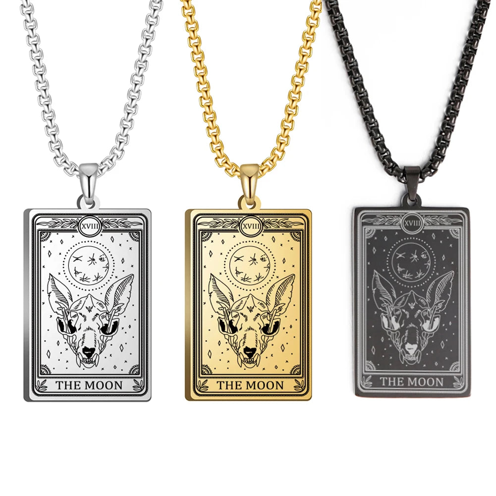 Dawapara Skeleton Tarot Necklace Amulet Marigold Tarot Card Major Arcana Necklaces Halloween Gift Stainless Steel Jewelry