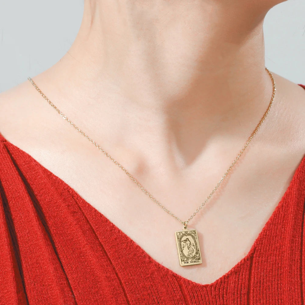 Dawapara Tarot Cards Necklace Women Stainless Steel Necklace Wealth Amulet Classic Tarot Major Arcana Divination Charm Jewelry