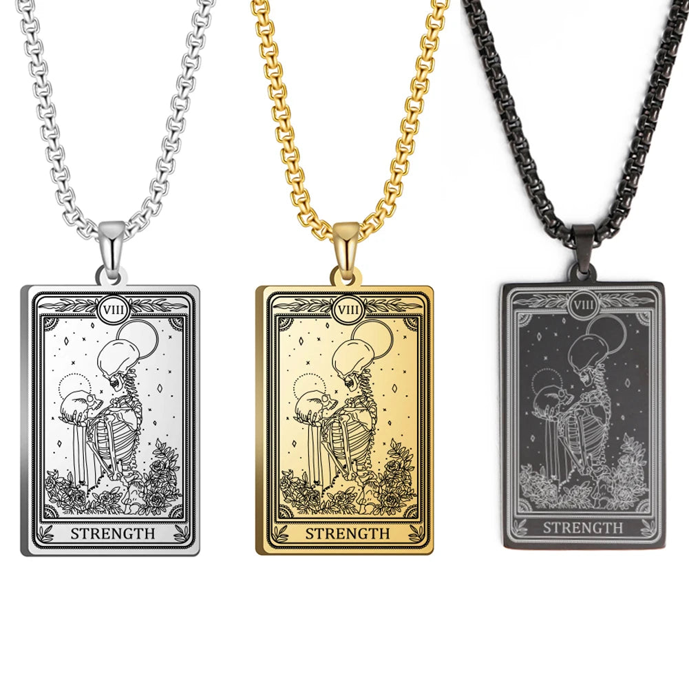 Dawapara Skeleton Tarot Necklace Amulet Marigold Tarot Card Major Arcana Necklaces Halloween Gift Stainless Steel Jewelry