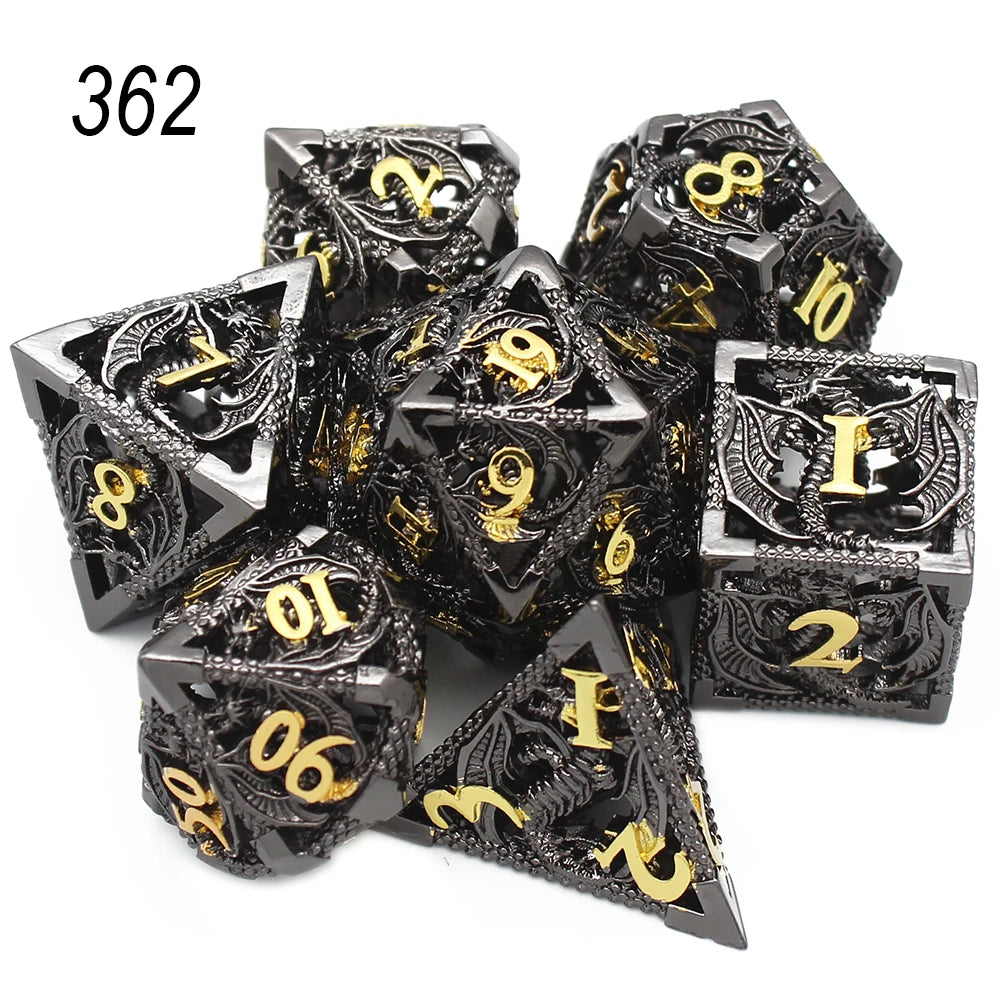 Flying Dragon Polyhedral Dice Set for Role Playing GamePathfinder, Hollow Metal Dice, D & D Dice, 7 PCs, New, 2022