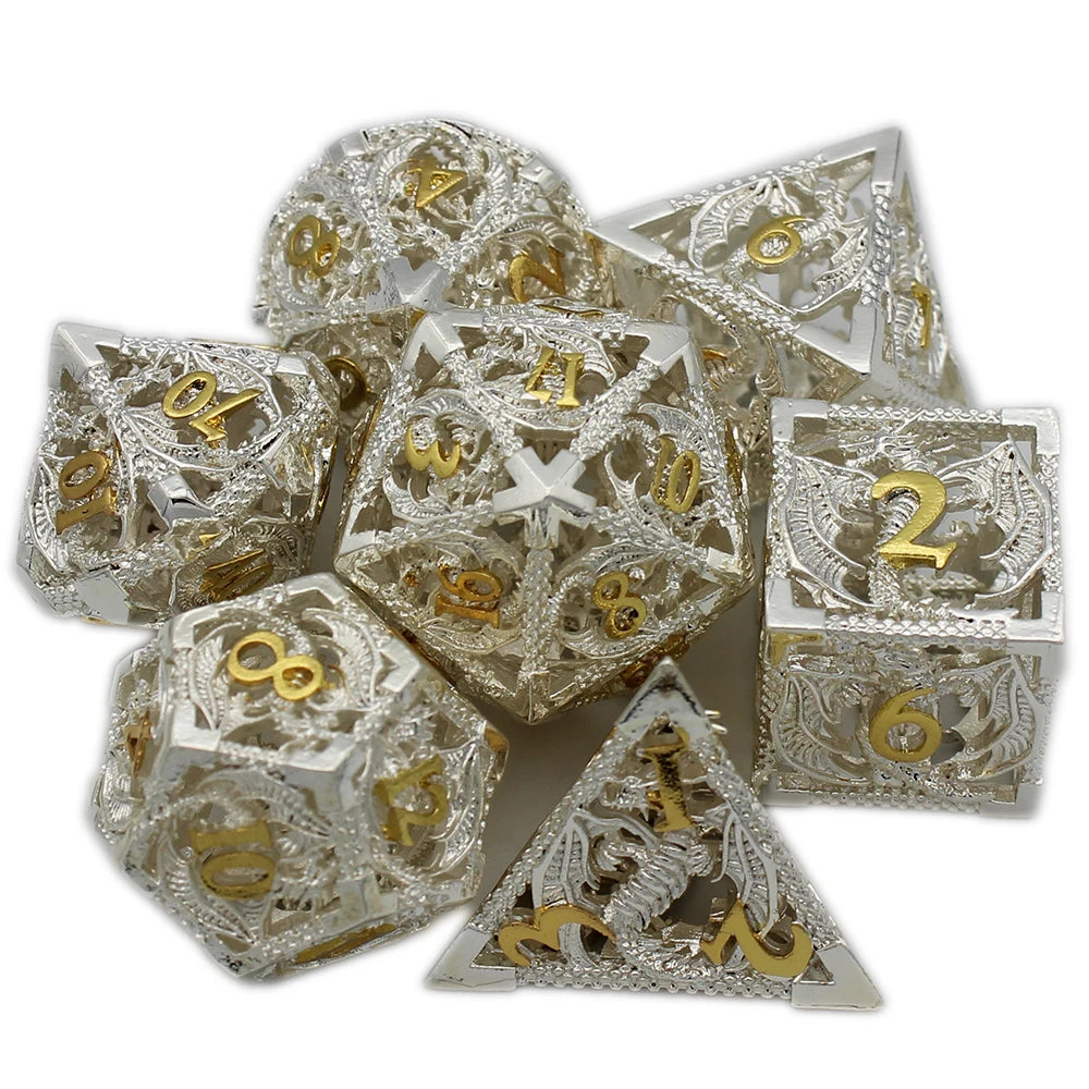 Flying Dragon Polyhedral Dice Set for Role Playing GamePathfinder, Hollow Metal Dice, D & D Dice, 7 PCs, New, 2022