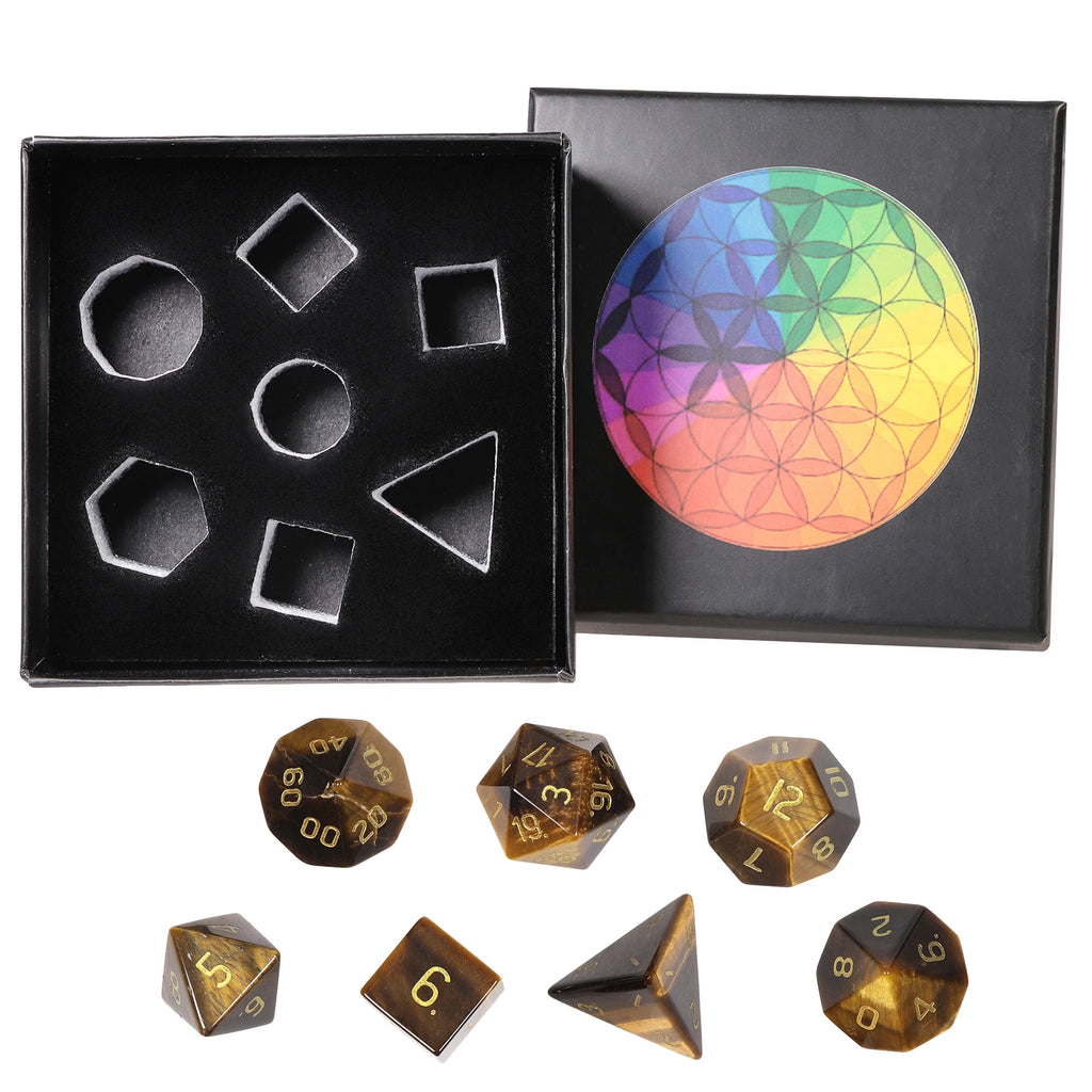 TUMBEELLUWA 7Pcs/Set Natural Crystal Stone Polyhedral DND Dice Set For RPG MTG Table Games Home Decoration
