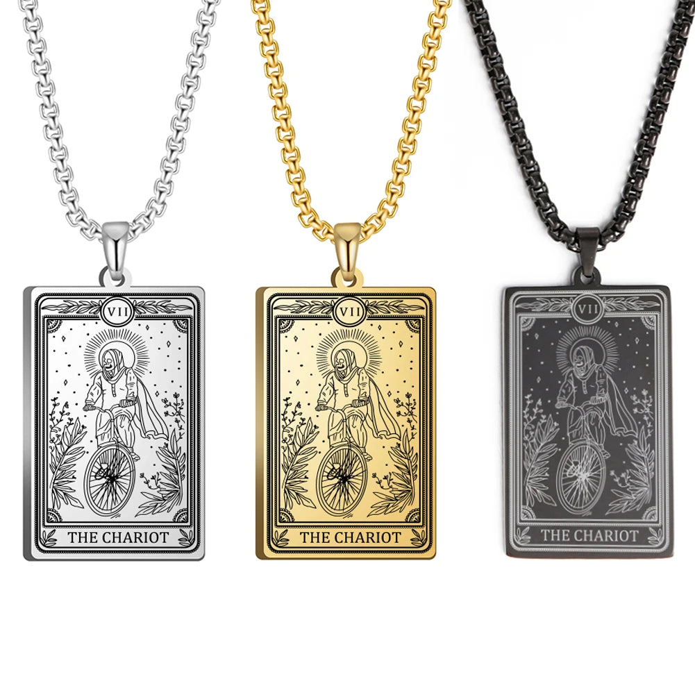 Dawapara Skeleton Tarot Necklace Amulet Marigold Tarot Card Major Arcana Necklaces Halloween Gift Stainless Steel Jewelry