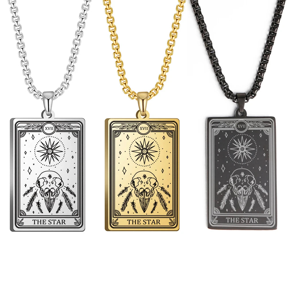 Dawapara Skeleton Tarot Necklace Amulet Marigold Tarot Card Major Arcana Necklaces Halloween Gift Stainless Steel Jewelry