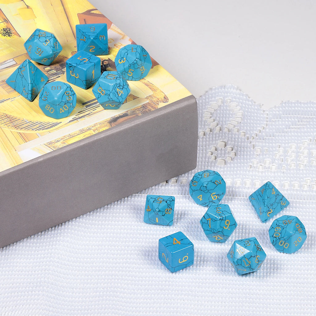 TUMBEELLUWA 7Pcs/Set Natural Crystal Stone Polyhedral DND Dice Set For RPG MTG Table Games Home Decoration