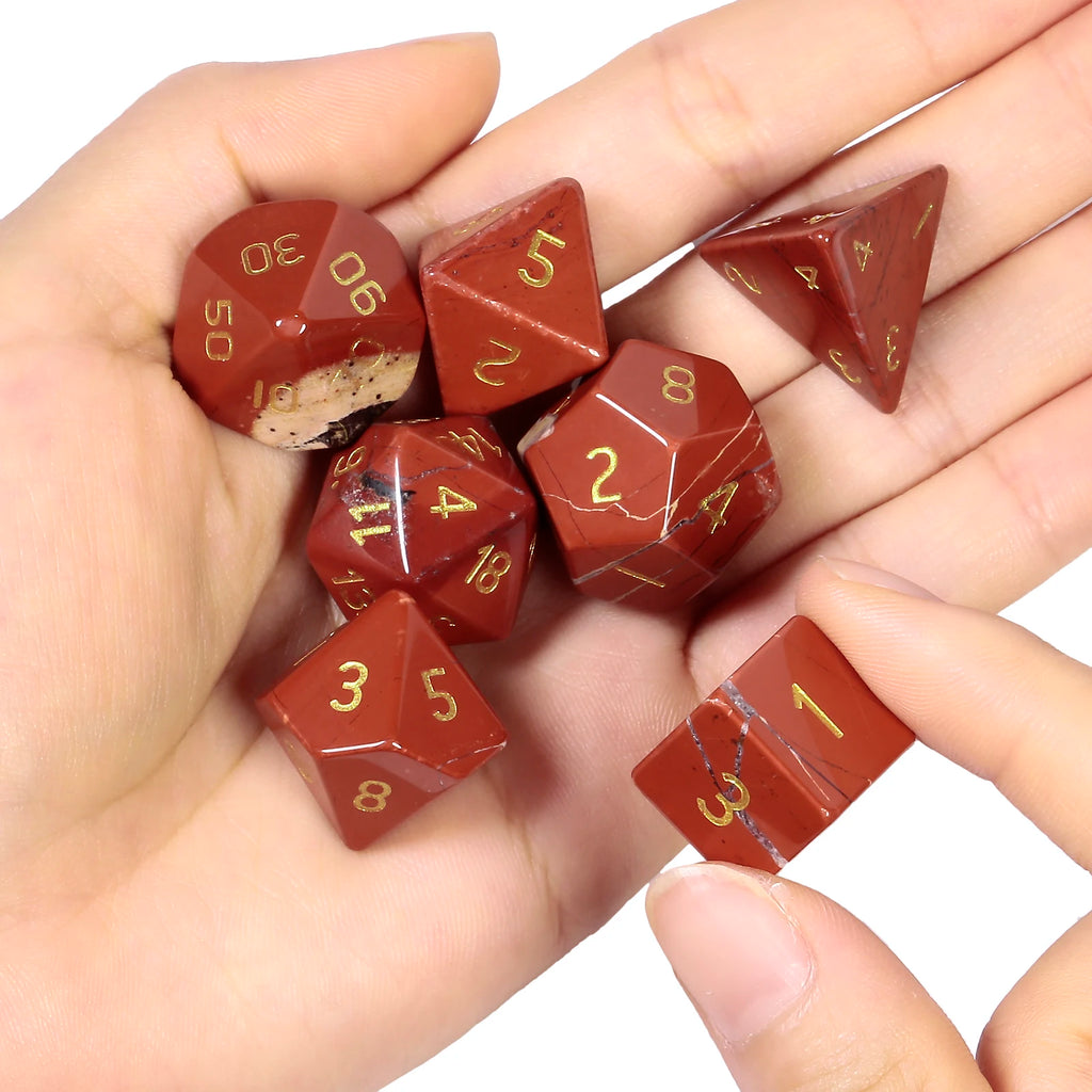 TUMBEELLUWA 7Pcs/Set Natural Crystal Stone Polyhedral DND Dice Set For RPG MTG Table Games Home Decoration