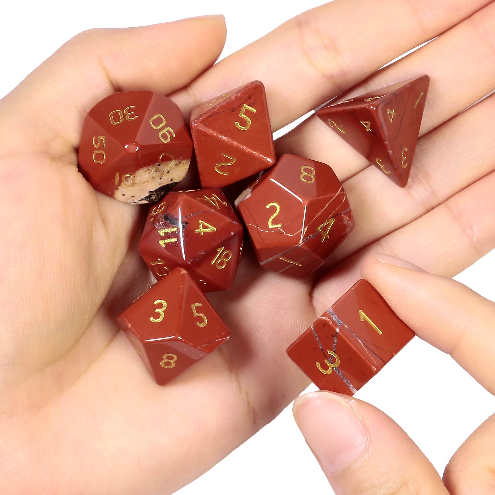 TUMBEELLUWA 7Pcs/Set Natural Crystal Stone Polyhedral DND Dice Set For RPG MTG Table Games Home Decoration