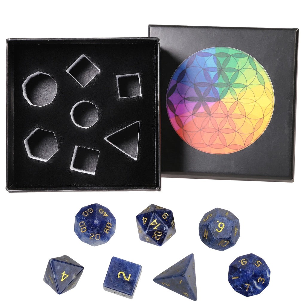 TUMBEELLUWA 7Pcs/Set Natural Crystal Stone Polyhedral DND Dice Set For RPG MTG Table Games Home Decoration