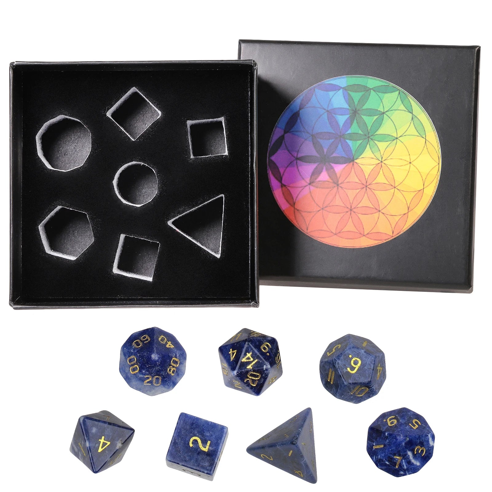 TUMBEELLUWA 7Pcs/Set Natural Crystal Stone Polyhedral DND Dice Set For RPG MTG Table Games Home Decoration