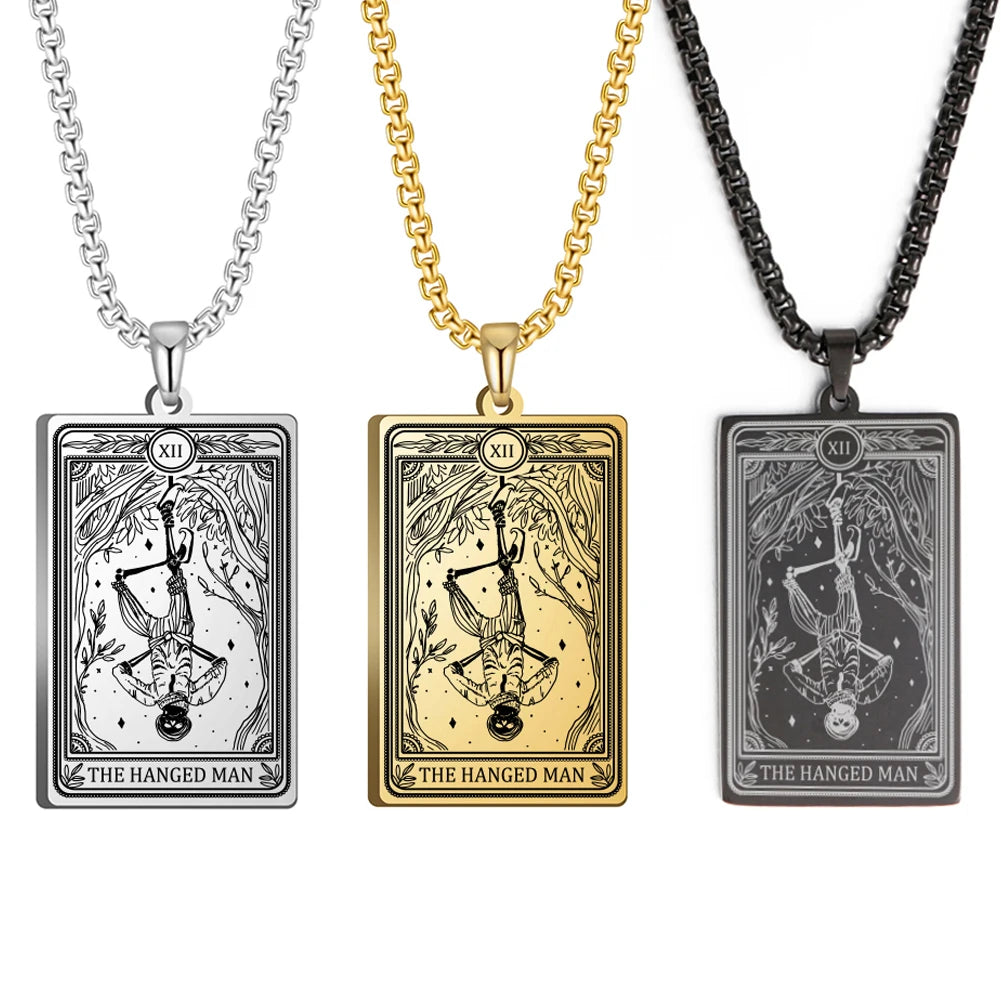 Dawapara Skeleton Tarot Necklace Amulet Marigold Tarot Card Major Arcana Necklaces Halloween Gift Stainless Steel Jewelry