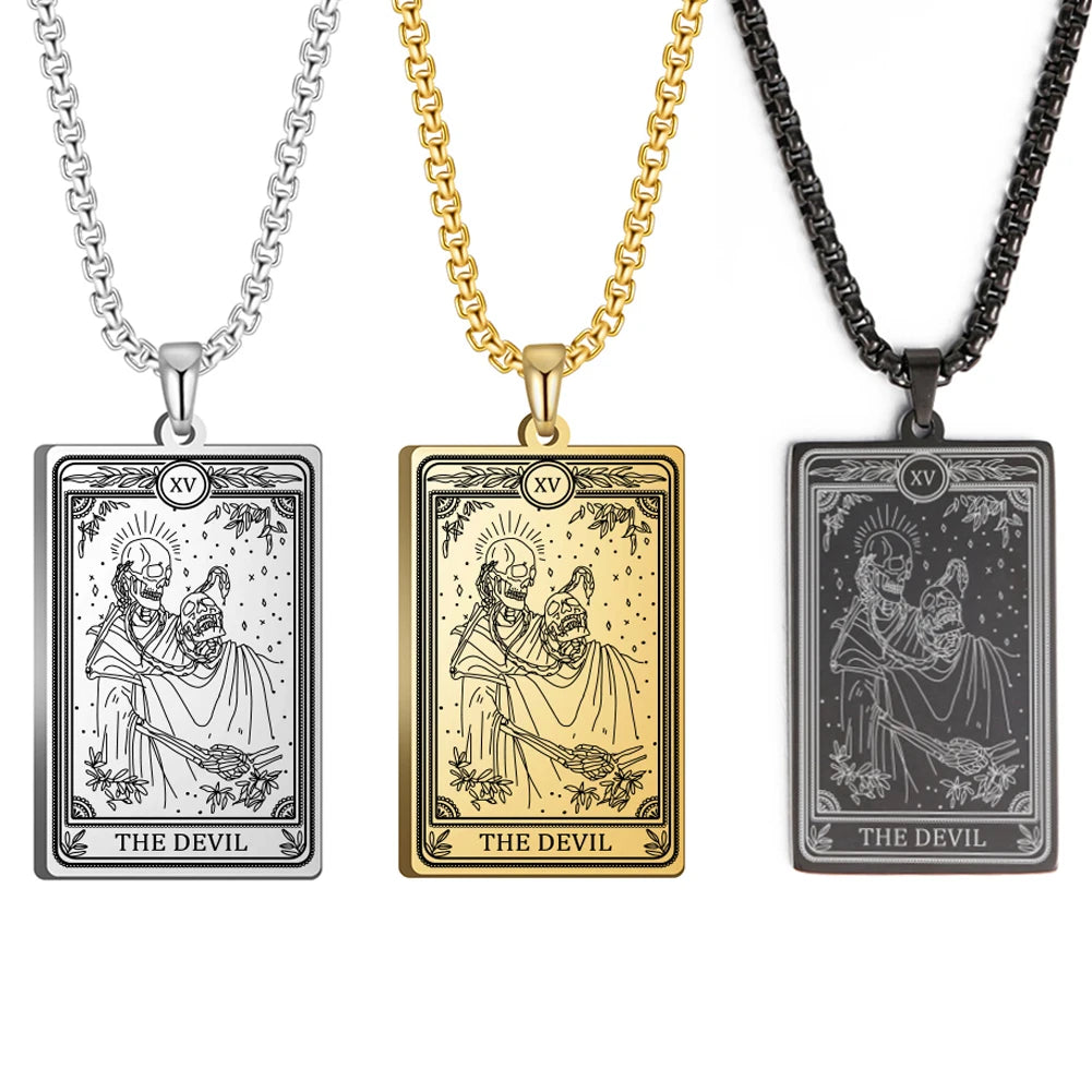 Dawapara Skeleton Tarot Necklace Amulet Marigold Tarot Card Major Arcana Necklaces Halloween Gift Stainless Steel Jewelry
