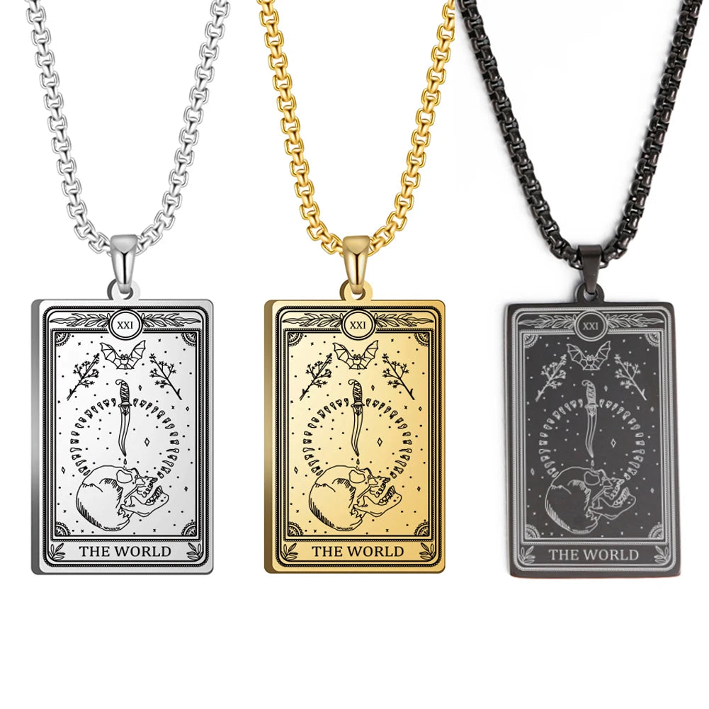 Dawapara Skeleton Tarot Necklace Amulet Marigold Tarot Card Major Arcana Necklaces Halloween Gift Stainless Steel Jewelry