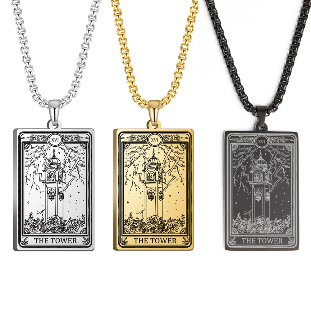 Dawapara Skeleton Tarot Necklace Amulet Marigold Tarot Card Major Arcana Necklaces Halloween Gift Stainless Steel Jewelry