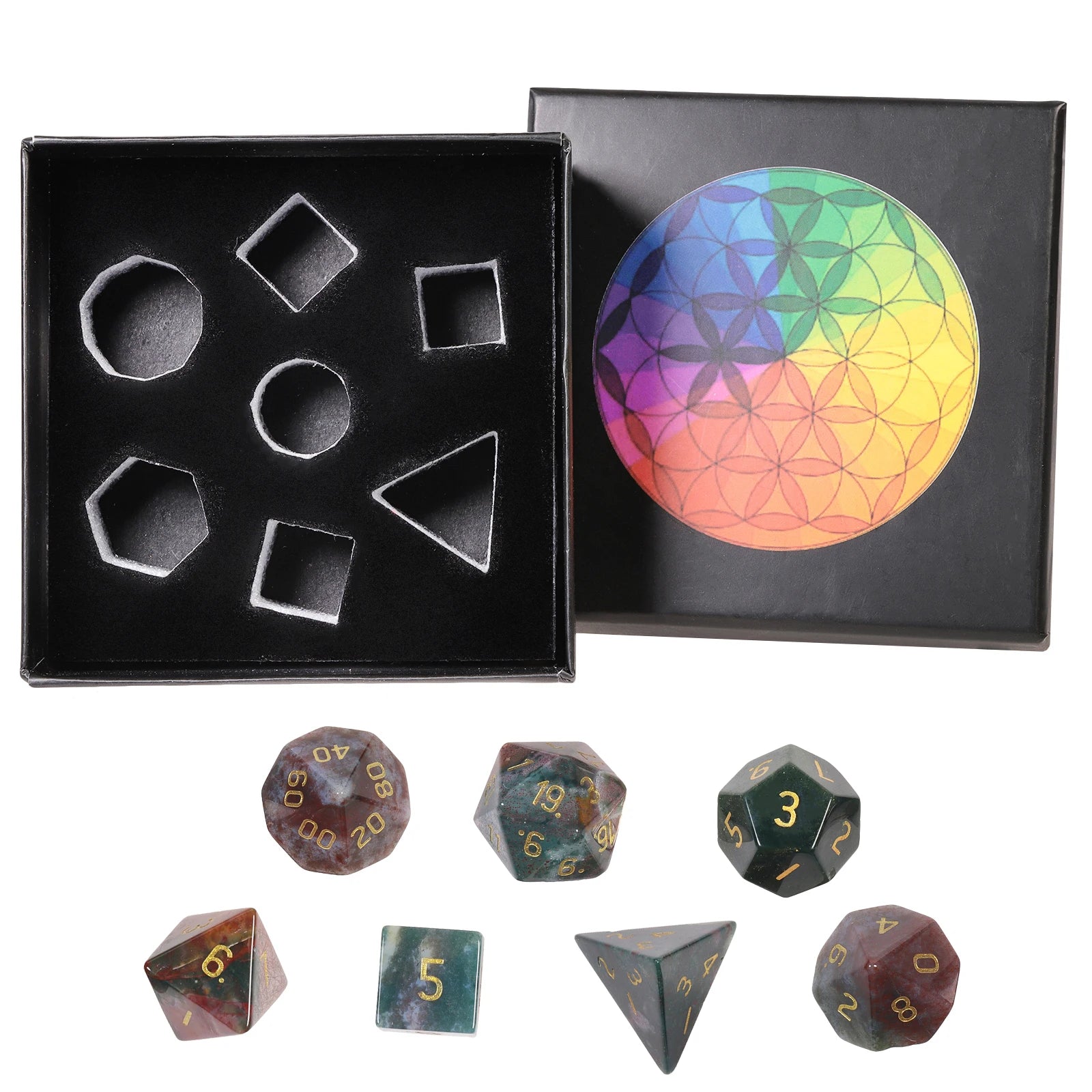 TUMBEELLUWA 7Pcs/Set Natural Crystal Stone Polyhedral DND Dice Set For RPG MTG Table Games Home Decoration