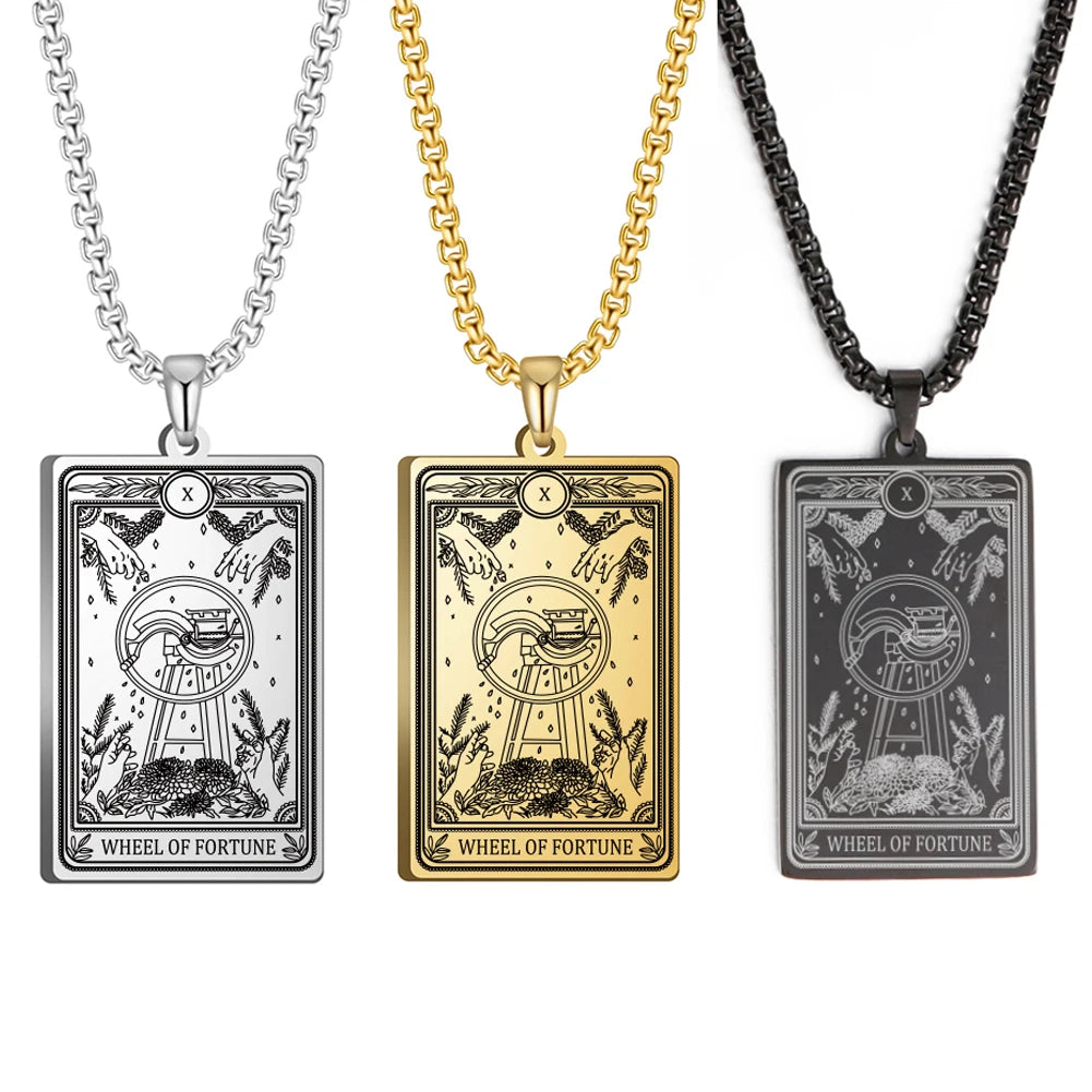 Dawapara Skeleton Tarot Necklace Amulet Marigold Tarot Card Major Arcana Necklaces Halloween Gift Stainless Steel Jewelry