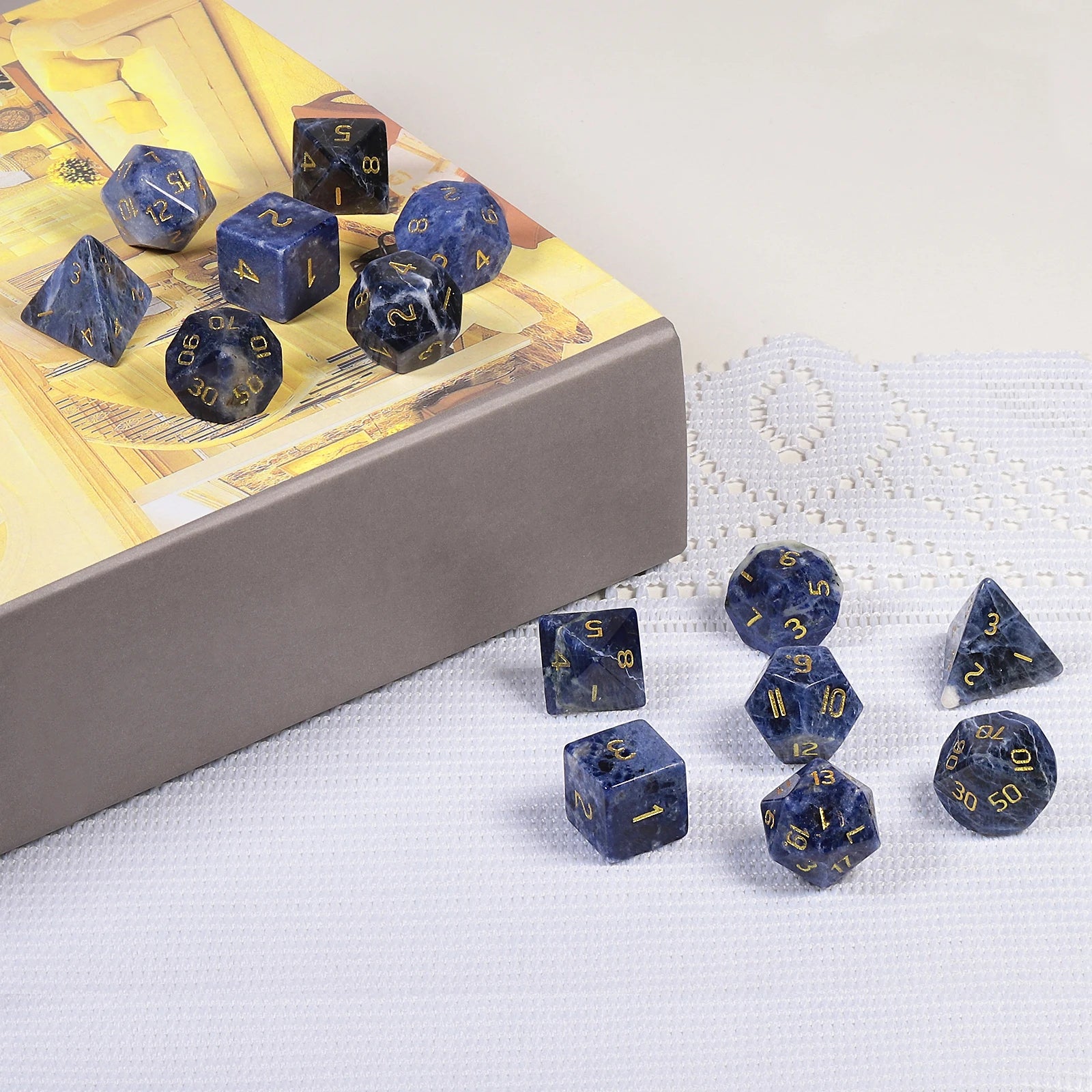 TUMBEELLUWA 7Pcs/Set Natural Crystal Stone Polyhedral DND Dice Set For RPG MTG Table Games Home Decoration