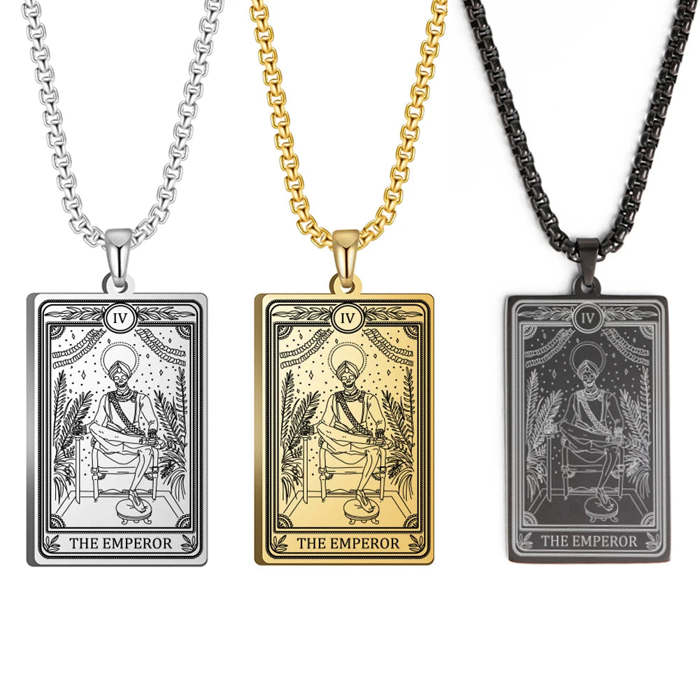 Dawapara Skeleton Tarot Necklace Amulet Marigold Tarot Card Major Arcana Necklaces Halloween Gift Stainless Steel Jewelry