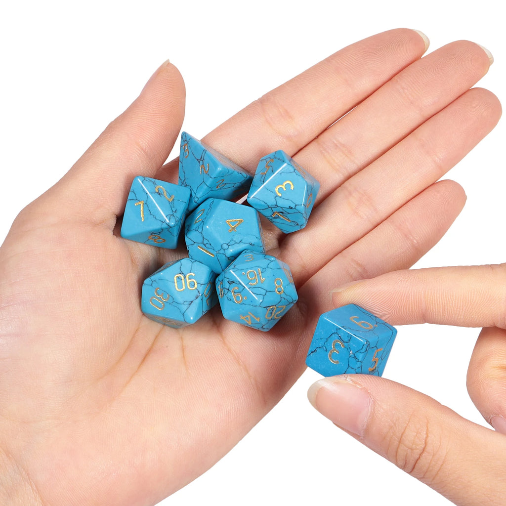 TUMBEELLUWA 7Pcs/Set Natural Crystal Stone Polyhedral DND Dice Set For RPG MTG Table Games Home Decoration