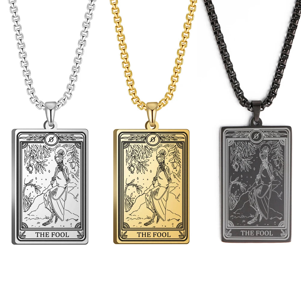 Dawapara Skeleton Tarot Necklace Amulet Marigold Tarot Card Major Arcana Necklaces Halloween Gift Stainless Steel Jewelry