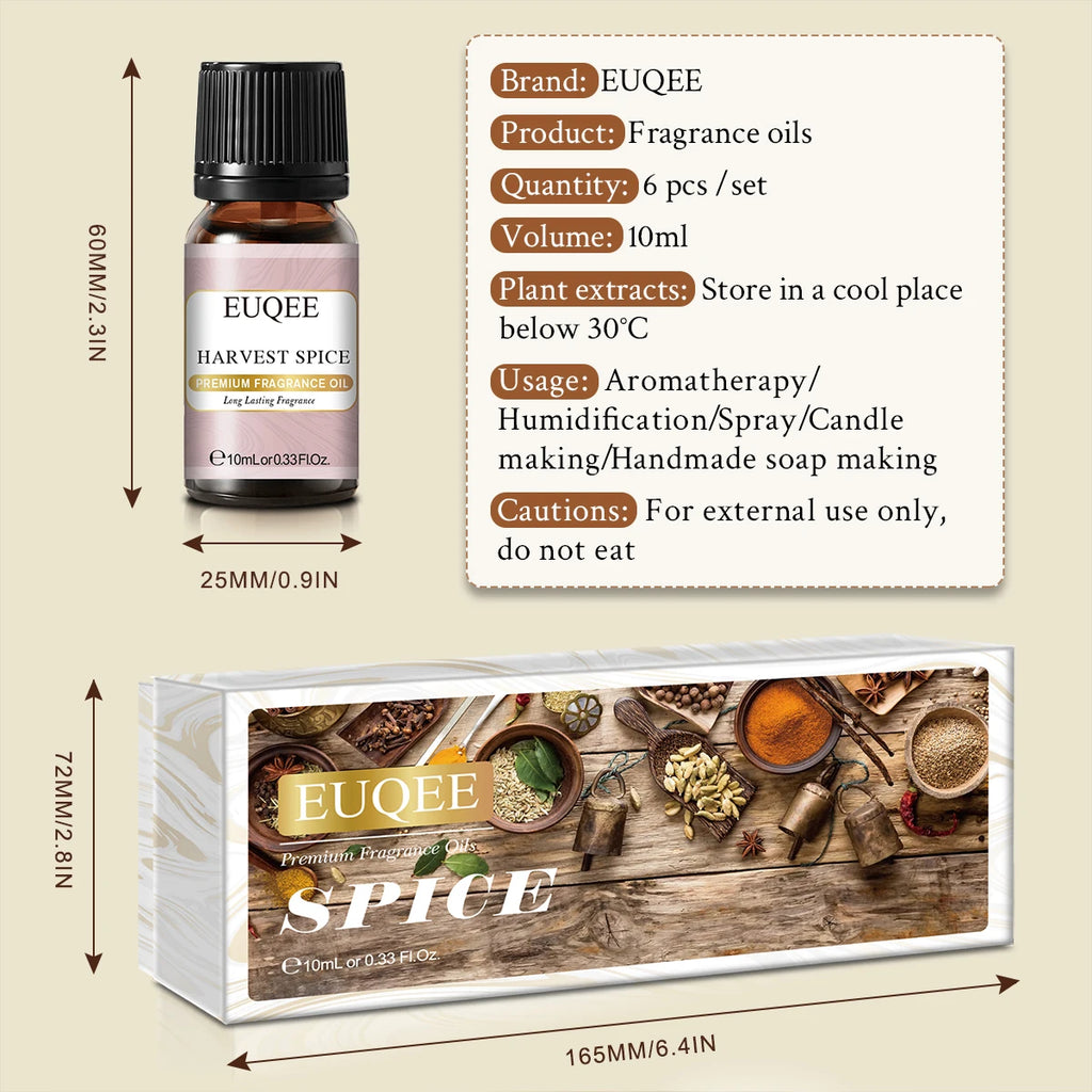 EUQEE 6PCS Aromatherapy Fragrance Oil Gift Set Coffee Fruit Series Essential Oils 10ml Strawberry Cherry Pumpkin Pie Leather