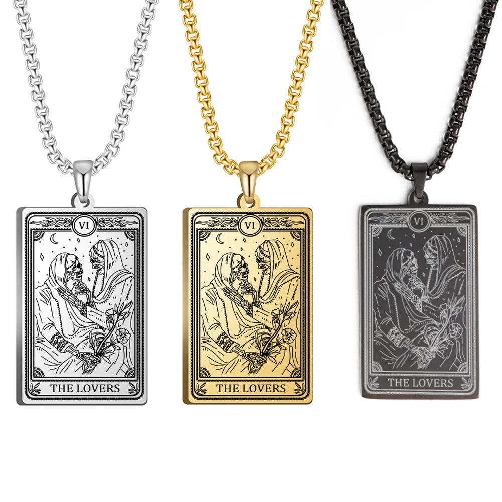 Dawapara Skeleton Tarot Necklace Amulet Marigold Tarot Card Major Arcana Necklaces Halloween Gift Stainless Steel Jewelry