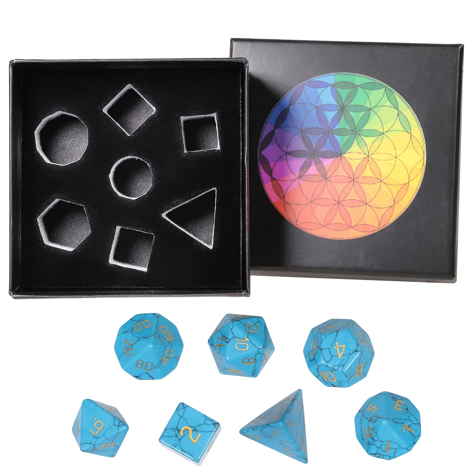 TUMBEELLUWA 7Pcs/Set Natural Crystal Stone Polyhedral DND Dice Set For RPG MTG Table Games Home Decoration