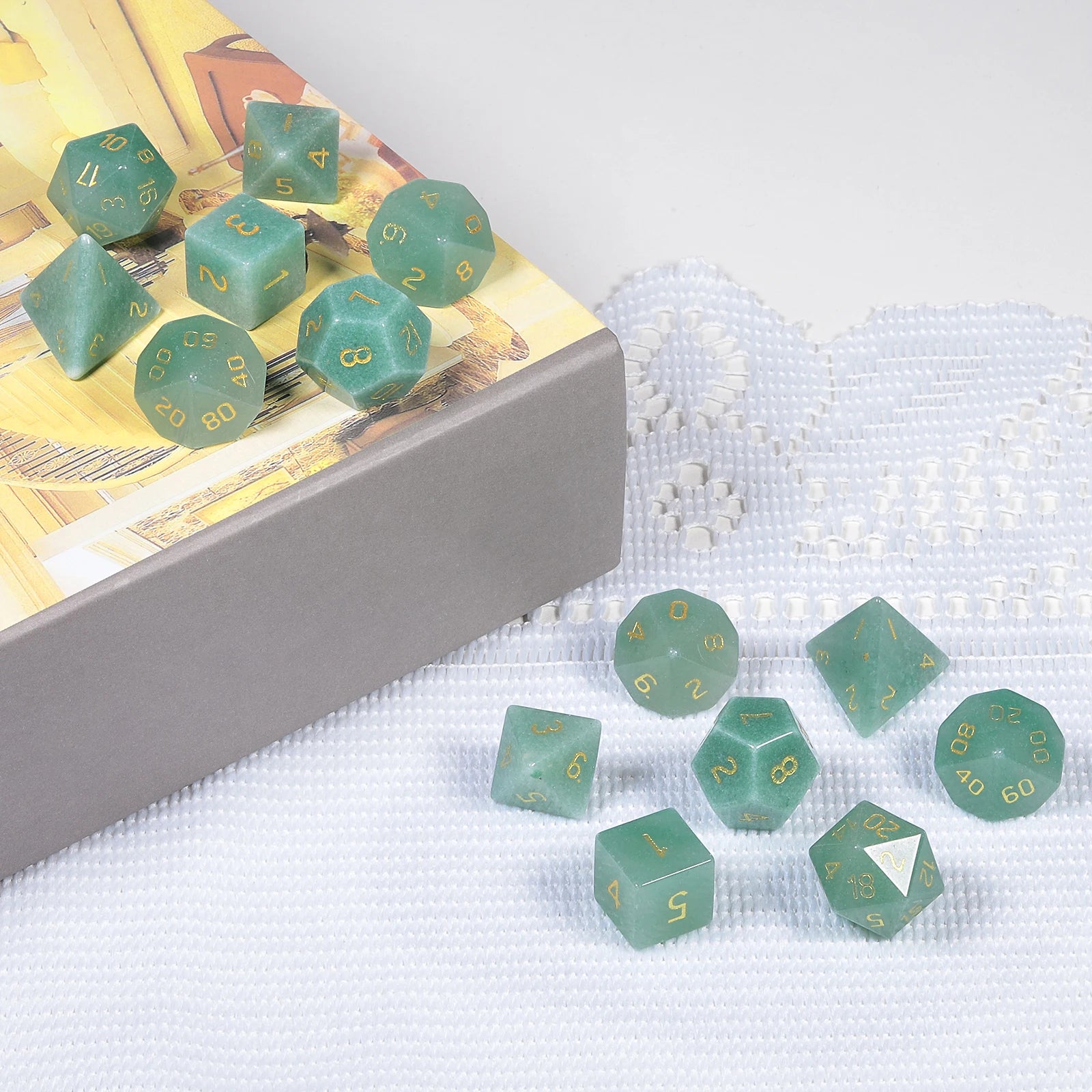 TUMBEELLUWA 7Pcs/Set Natural Crystal Stone Polyhedral DND Dice Set For RPG MTG Table Games Home Decoration