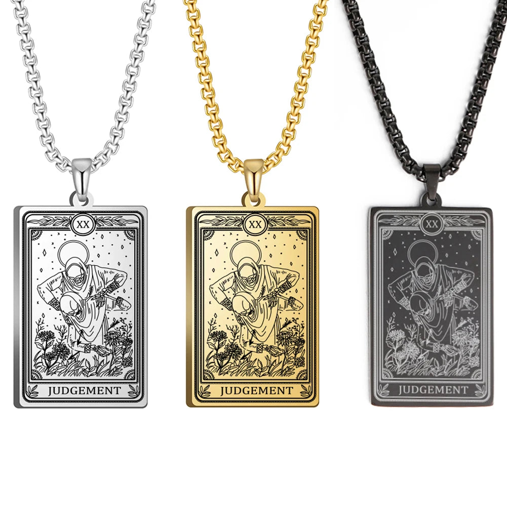 Dawapara Skeleton Tarot Necklace Amulet Marigold Tarot Card Major Arcana Necklaces Halloween Gift Stainless Steel Jewelry