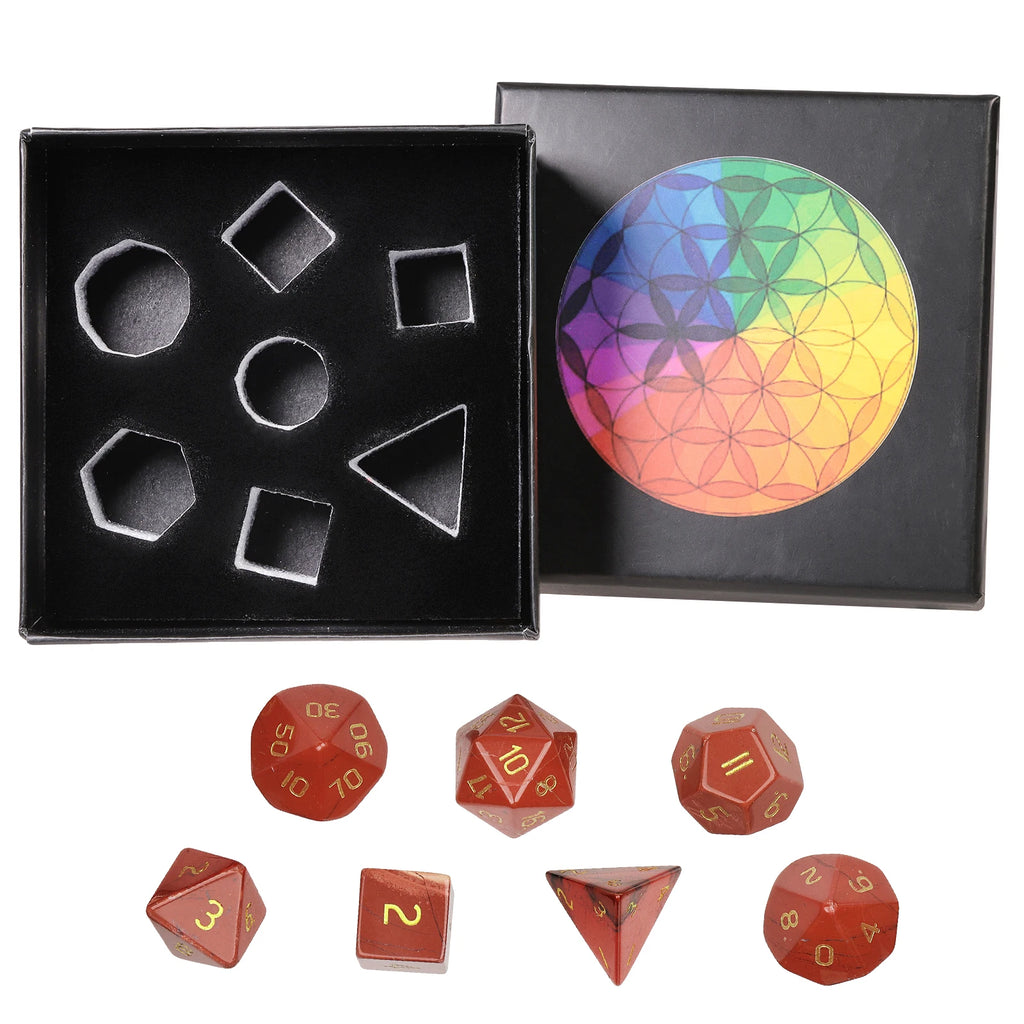 TUMBEELLUWA 7Pcs/Set Natural Crystal Stone Polyhedral DND Dice Set For RPG MTG Table Games Home Decoration