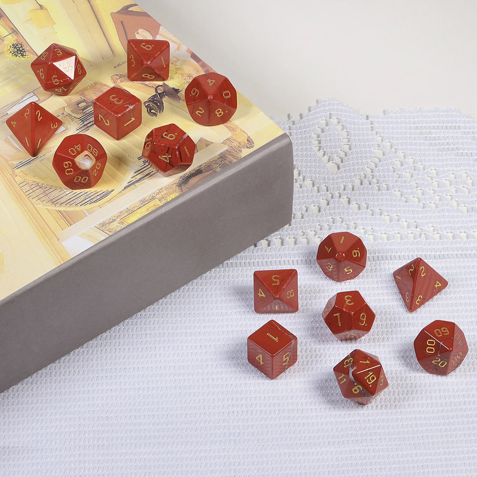 TUMBEELLUWA 7Pcs/Set Natural Crystal Stone Polyhedral DND Dice Set For RPG MTG Table Games Home Decoration