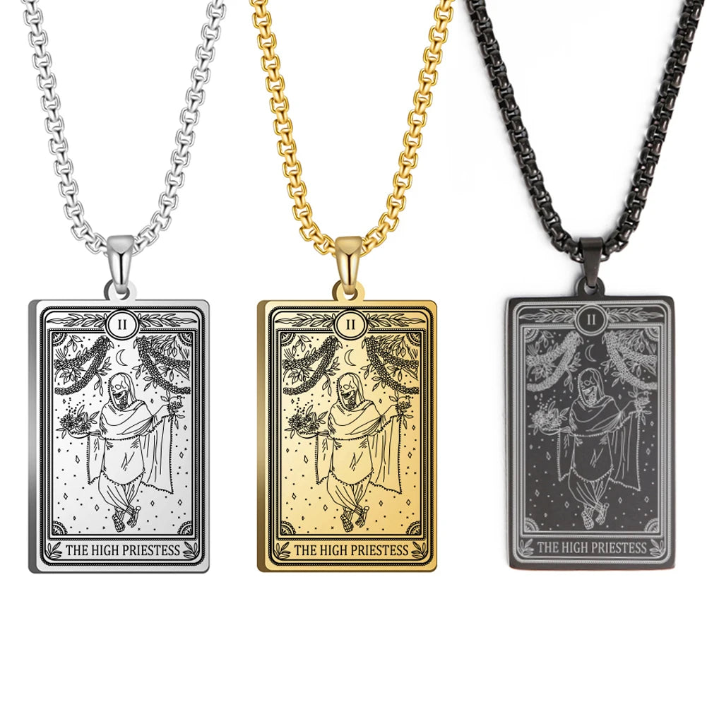Dawapara Skeleton Tarot Necklace Amulet Marigold Tarot Card Major Arcana Necklaces Halloween Gift Stainless Steel Jewelry