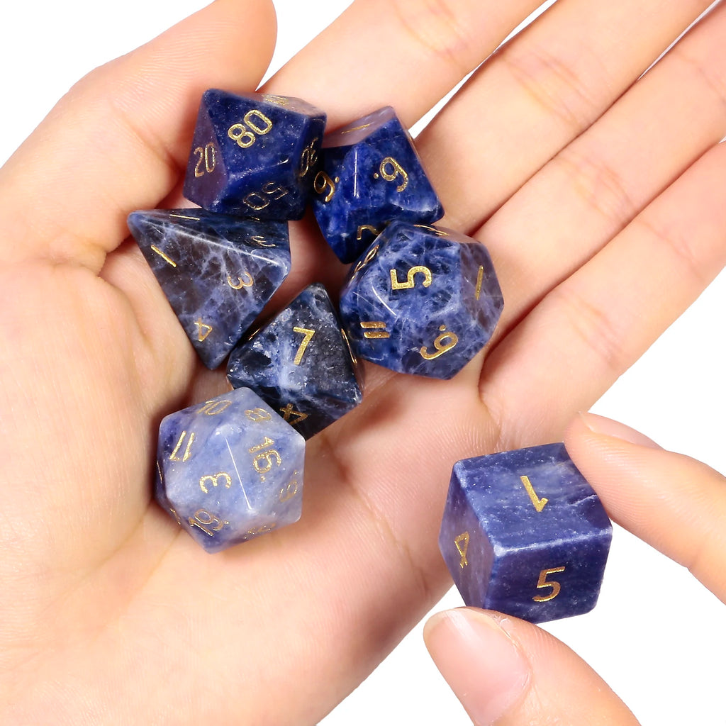 TUMBEELLUWA 7Pcs/Set Natural Crystal Stone Polyhedral DND Dice Set For RPG MTG Table Games Home Decoration