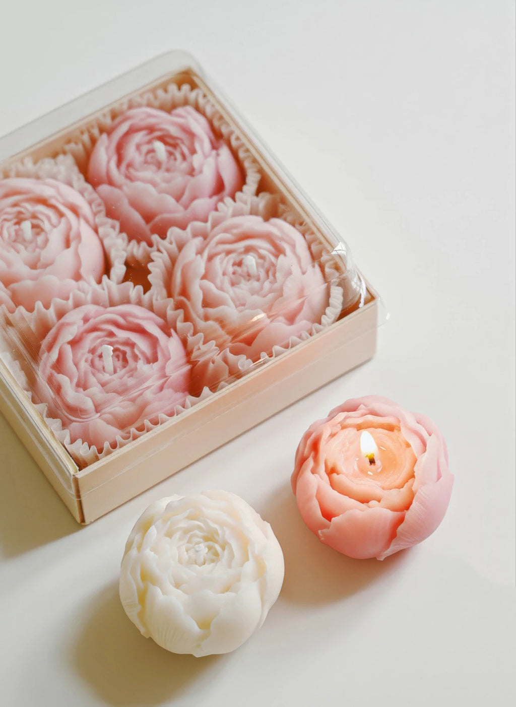 Rose Flower Shaped Soy Wax Candle Set of 4 Gift Box, Handmade Decorative Smokeless Candles for Home Decor,Birthday,Wedding Gifts